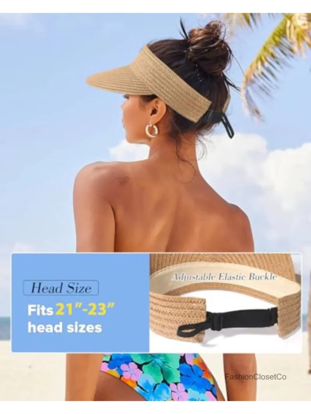 Wide Brim Straw Sun Visor Hat UPF50+ Packable Foldable Adjustable Beach Travel